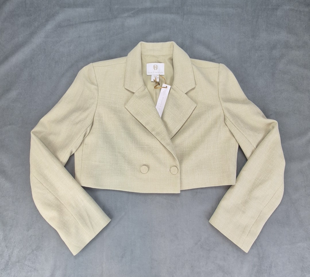 House of Harlow 1960 Preppy Cropped Double Breasted Sage Blazer Jacket New L